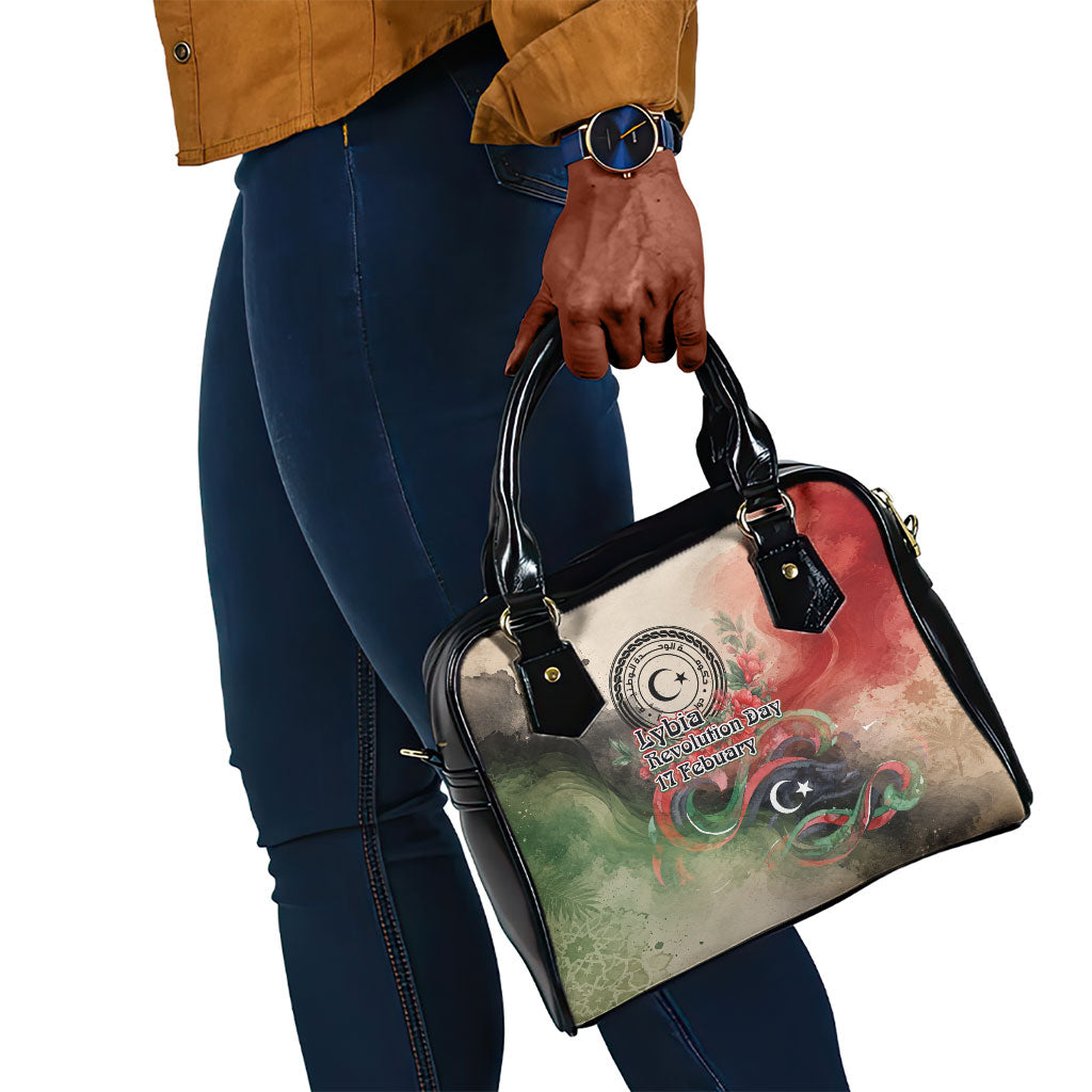Libya Revolution Day Shoulder Handbag Libyan National Pride Watercolor Flag Waves Floral