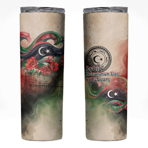 Libya Revolution Day Skinny Tumbler Libyan National Pride Watercolor Flag Waves Floral