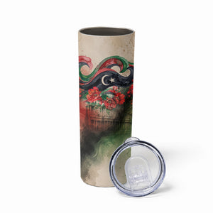 Libya Revolution Day Skinny Tumbler Libyan National Pride Watercolor Flag Waves Floral