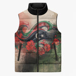 Libya Revolution Day Sleeveless Puffer Jacket Libyan National Pride Watercolor Flag Waves Floral