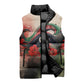 Libya Revolution Day Sleeveless Puffer Jacket Libyan National Pride Watercolor Flag Waves Floral