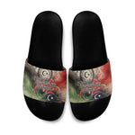 Libya Revolution Day Slide Sandals Libyan National Pride Watercolor Flag Waves Floral