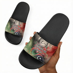 Libya Revolution Day Slide Sandals Libyan National Pride Watercolor Flag Waves Floral