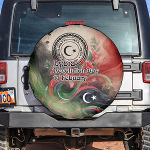 Libya Revolution Day Spare Tire Cover Libyan National Pride Watercolor Flag Waves Floral