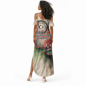 Libya Revolution Day Summer Maxi Dress Libyan National Pride Watercolor Flag Waves Floral