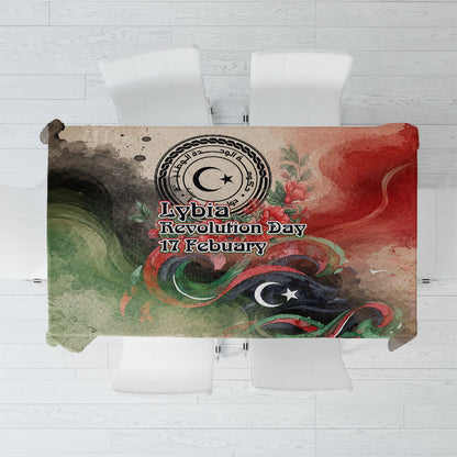 Libya Revolution Day Tablecloth Libyan National Pride Watercolor Flag Waves Floral