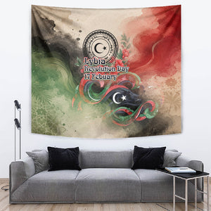 Libya Revolution Day Tapestry Libyan National Pride Watercolor Flag Waves Floral