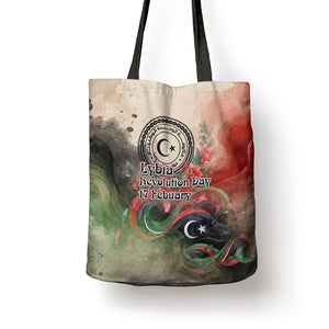 Libya Revolution Day Tote Bag Libyan National Pride Watercolor Flag Waves Floral