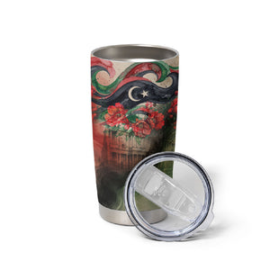 Libya Revolution Day Tumbler Cup Libyan National Pride Watercolor Flag Waves Floral