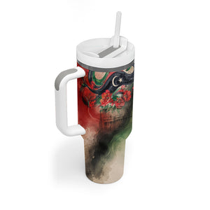 Libya Revolution Day Tumbler With Handle Libyan National Pride Watercolor Flag Waves Floral