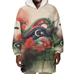 Libya Revolution Day Wearable Blanket Hoodie Libyan National Pride Watercolor Flag Waves Floral