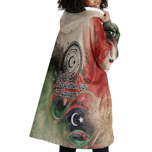 Libya Revolution Day Wearable Blanket Hoodie Libyan National Pride Watercolor Flag Waves Floral