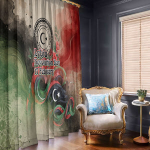 Libya Revolution Day Window Curtain Libyan National Pride Watercolor Flag Waves Floral