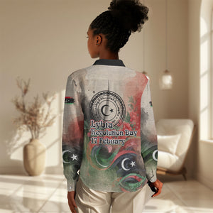 Libya Revolution Day Women Casual Shirt Libyan National Pride Watercolor Flag Waves Floral