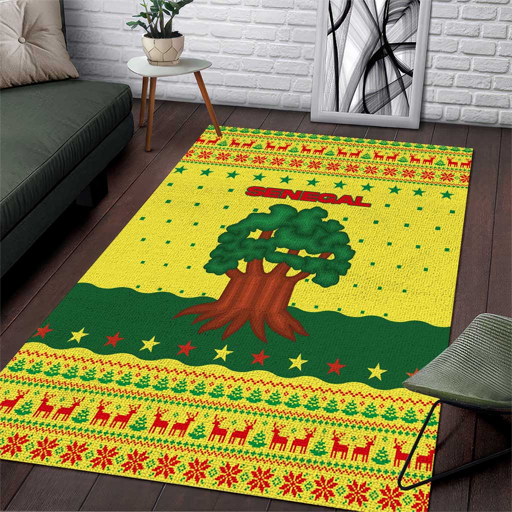 Senegal Christmas Area Rug Baobab Tree and National Coat of Arms Motif - African Pride