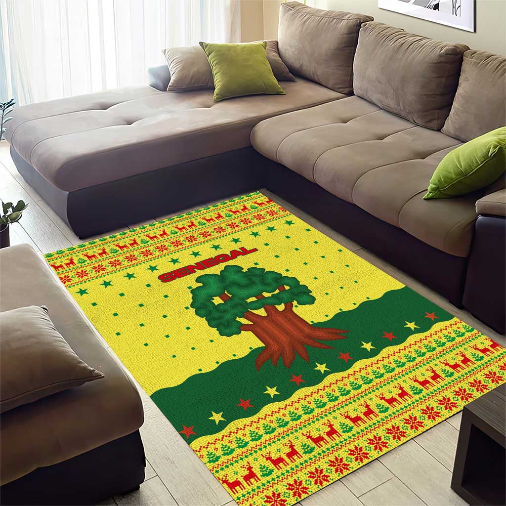 Senegal Christmas Area Rug Baobab Tree and National Coat of Arms Motif - African Pride