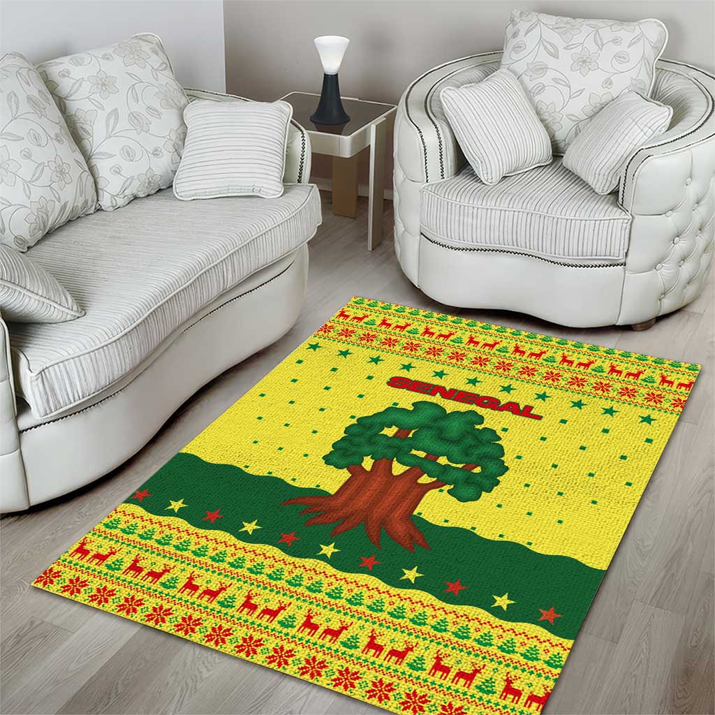 Senegal Christmas Area Rug Baobab Tree and National Coat of Arms Motif - African Pride