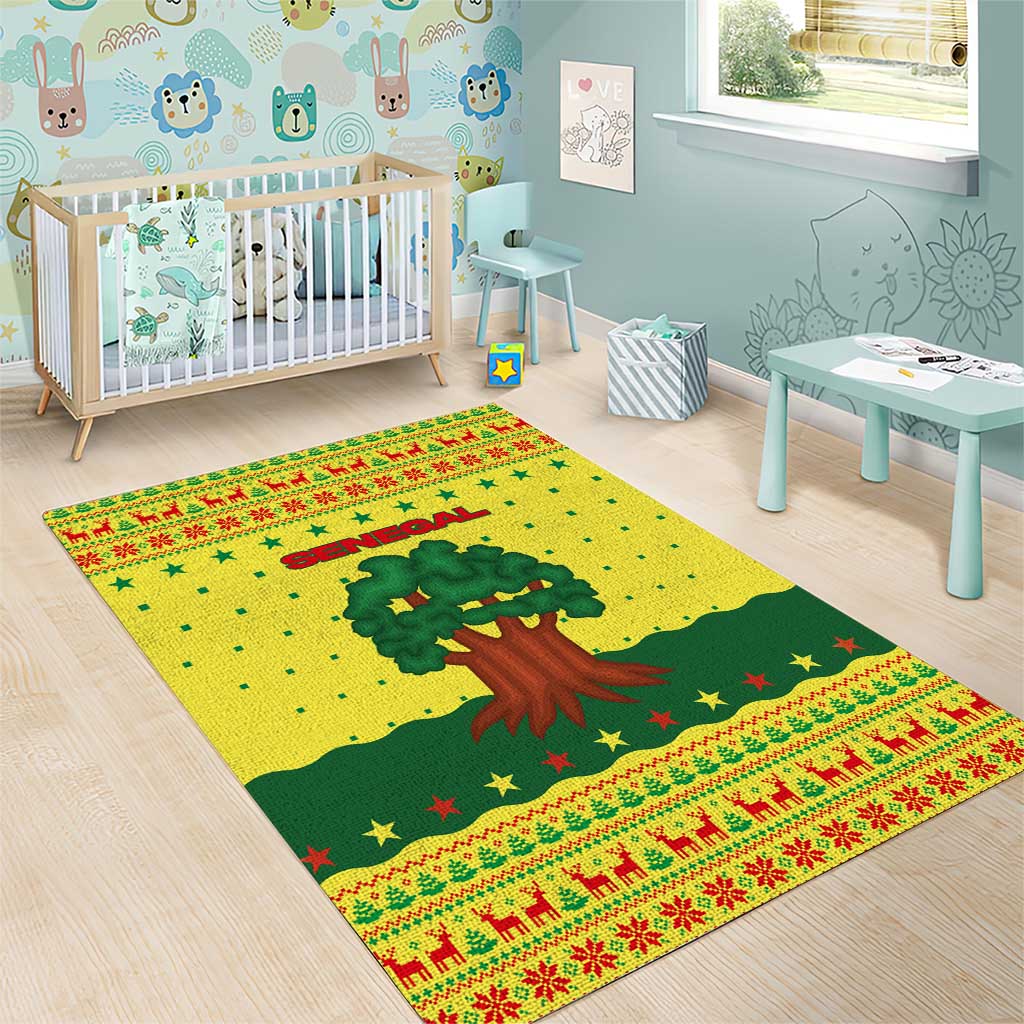 Senegal Christmas Area Rug Baobab Tree and National Coat of Arms Motif - African Pride