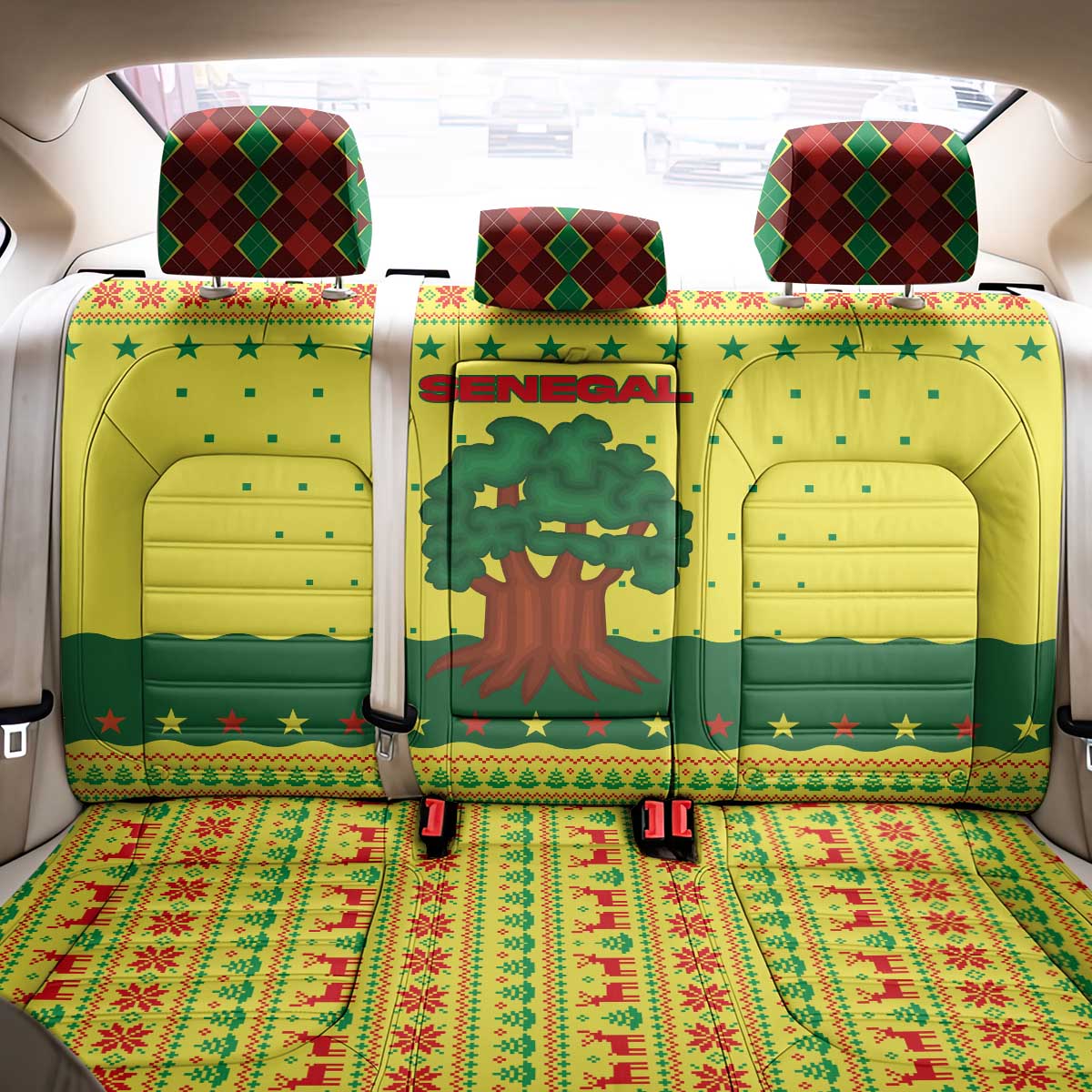 Senegal Christmas Back Car Seat Cover Baobab Tree and National Coat of Arms Motif - African Pride