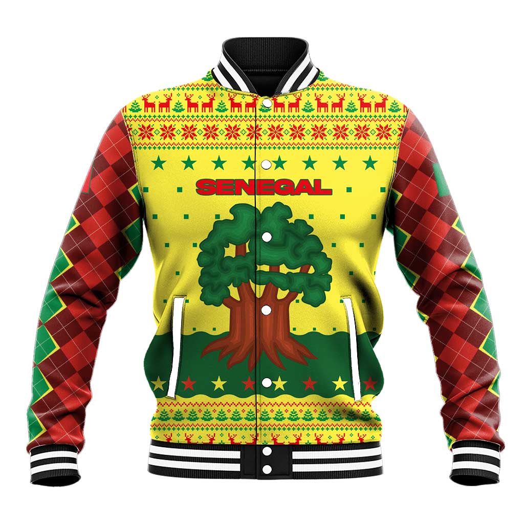 Senegal Christmas Baseball Jacket Baobab Tree and National Coat of Arms Motif - African Pride
