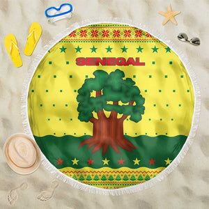 Senegal Christmas Beach Blanket Baobab Tree and National Coat of Arms Motif - African Pride