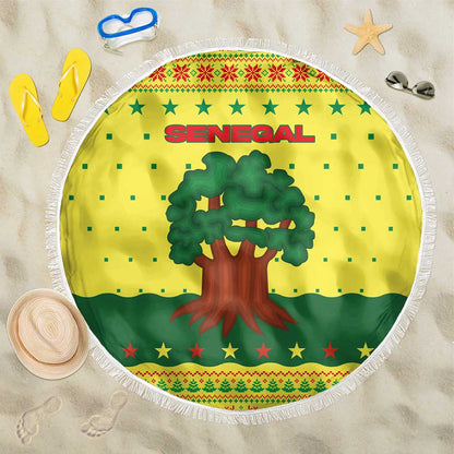 Senegal Christmas Beach Blanket Baobab Tree and National Coat of Arms Motif - African Pride
