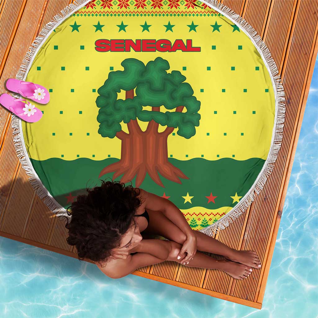 Senegal Christmas Beach Blanket Baobab Tree and National Coat of Arms Motif - African Pride