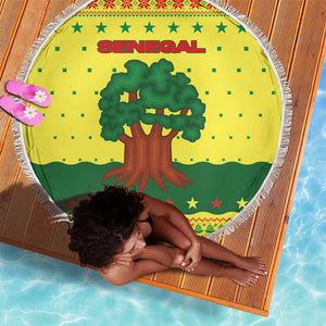 Senegal Christmas Beach Blanket Baobab Tree and National Coat of Arms Motif - African Pride