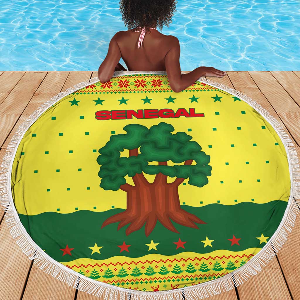 Senegal Christmas Beach Blanket Baobab Tree and National Coat of Arms Motif - African Pride