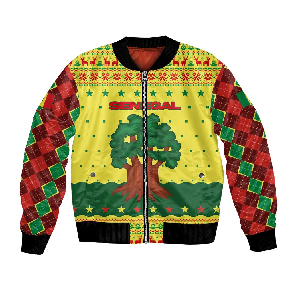 Senegal Christmas Bomber Jacket Baobab Tree and National Coat of Arms Motif - African Pride