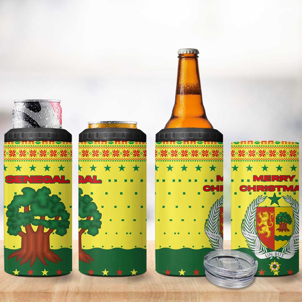 Senegal Christmas 4 in 1 Can Cooler Tumbler Baobab Tree and National Coat of Arms Motif - African Pride