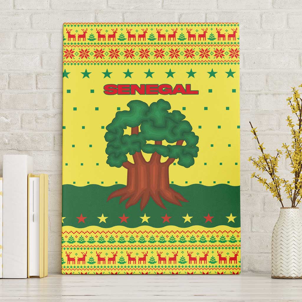Senegal Christmas Canvas Wall Art Baobab Tree and National Coat of Arms Motif - African Pride