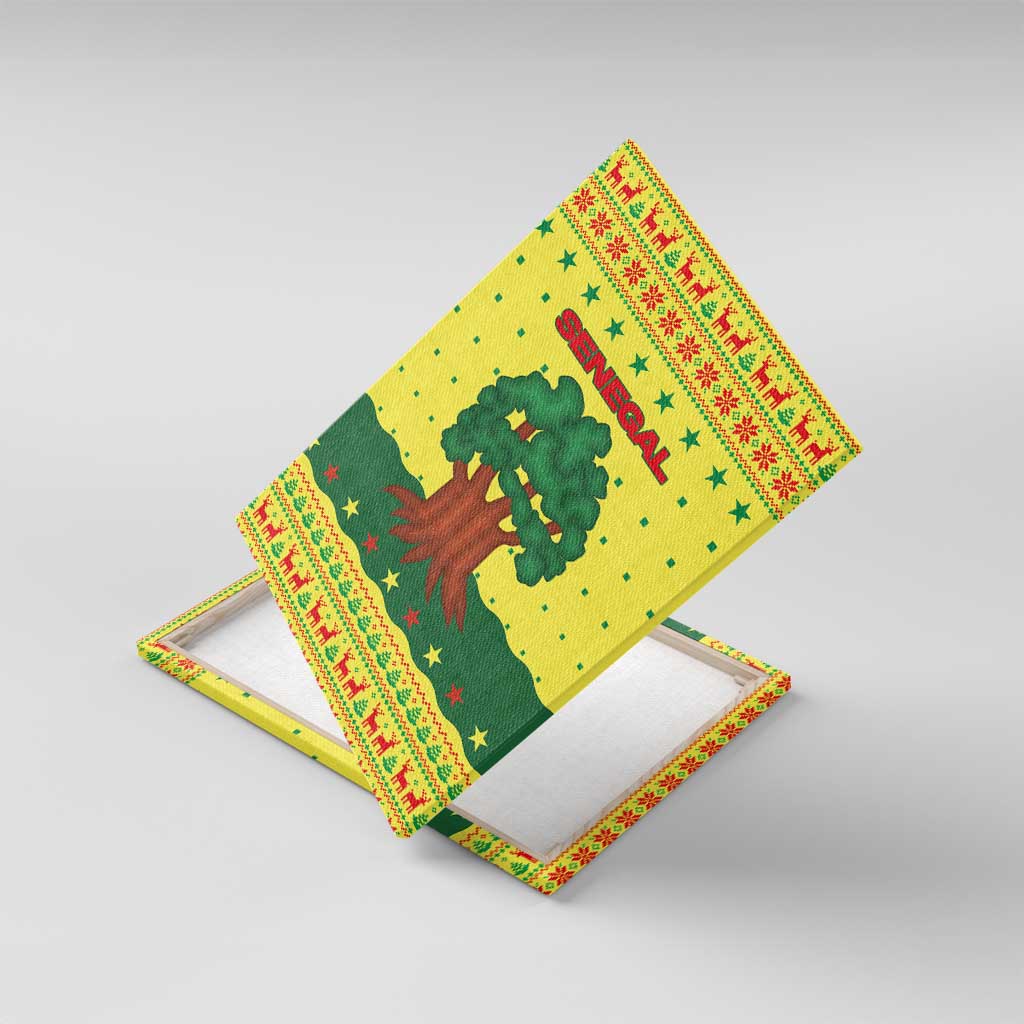 Senegal Christmas Canvas Wall Art Baobab Tree and National Coat of Arms Motif - African Pride