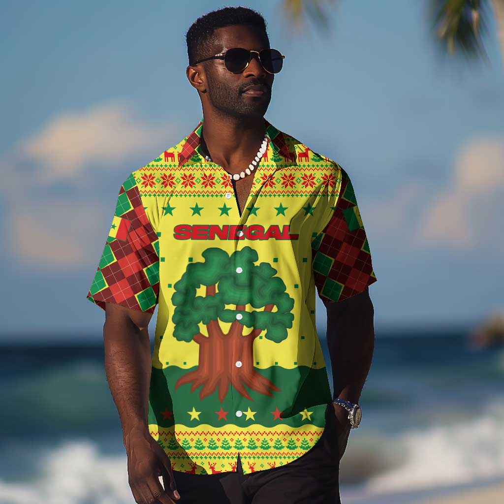 Senegal Christmas Hawaiian Shirt Baobab Tree and National Coat of Arms Motif - African Pride