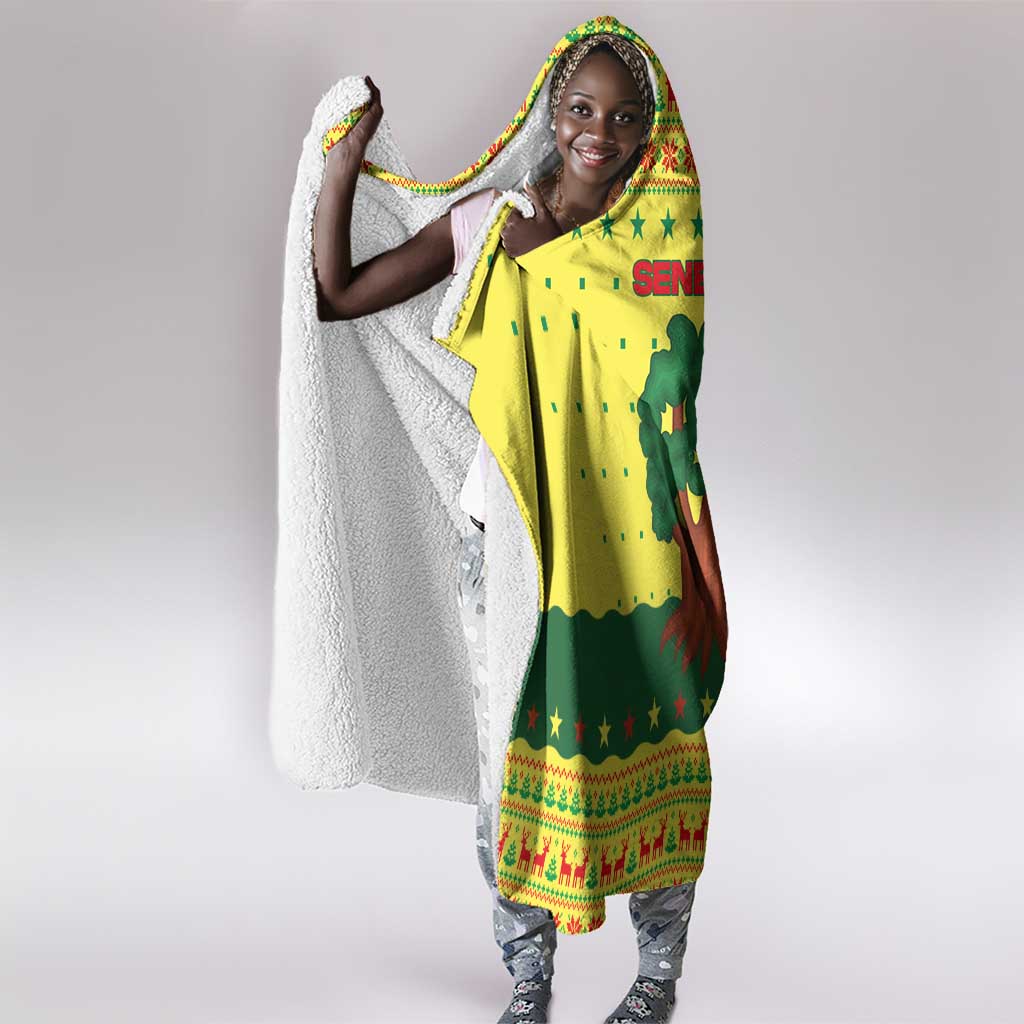 Senegal Christmas Hooded Blanket Baobab Tree and National Coat of Arms Motif - African Pride