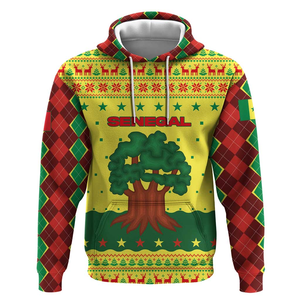 Senegal Christmas Hoodie Baobab Tree and National Coat of Arms Motif - African Pride