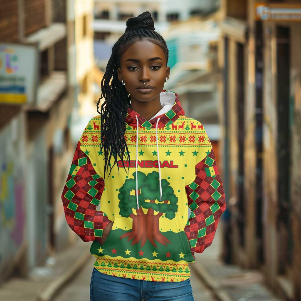 Senegal Christmas Hoodie Baobab Tree and National Coat of Arms Motif - African Pride