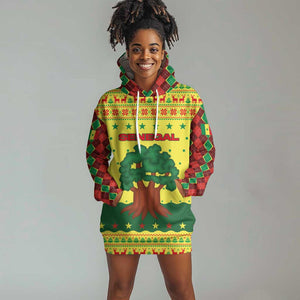 Senegal Christmas Hoodie Dress Baobab Tree and National Coat of Arms Motif - African Pride