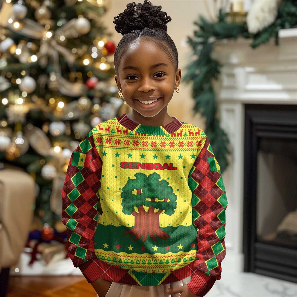 Senegal Christmas Kid Ugly Christmas Sweater Baobab Tree and National Coat of Arms Motif - African Pride