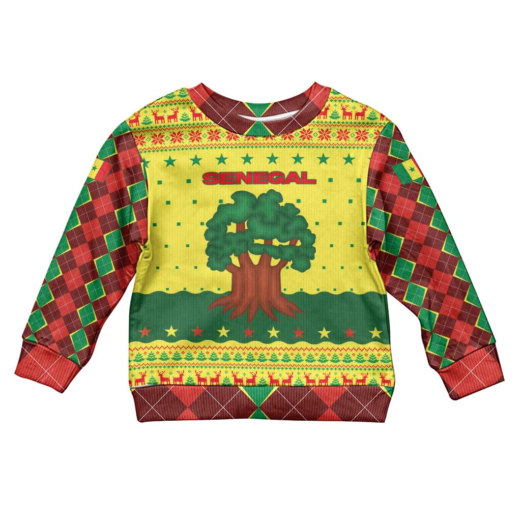Senegal Christmas Kid Ugly Christmas Sweater Baobab Tree and National Coat of Arms Motif - African Pride
