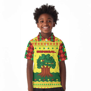 Senegal Christmas Kid Polo Shirt Baobab Tree and National Coat of Arms Motif - African Pride