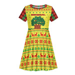 Senegal Christmas Kid Short Sleeve Dress Baobab Tree and National Coat of Arms Motif - African Pride