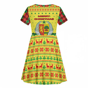 Senegal Christmas Kid Short Sleeve Dress Baobab Tree and National Coat of Arms Motif - African Pride