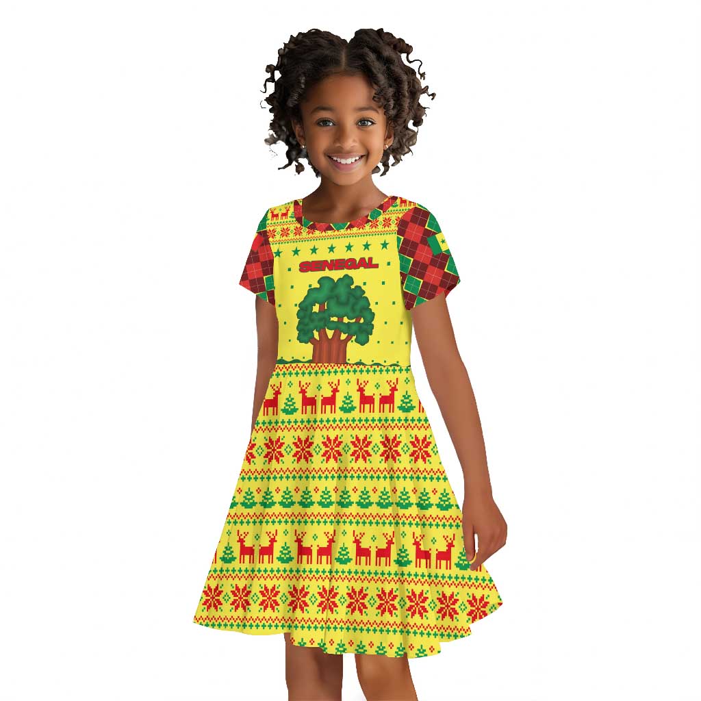 Senegal Christmas Kid Short Sleeve Dress Baobab Tree and National Coat of Arms Motif - African Pride