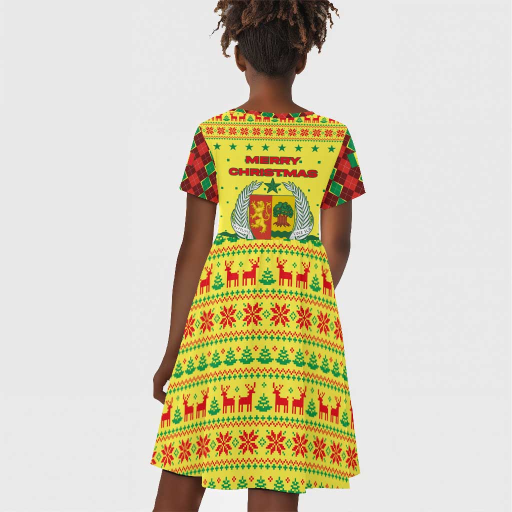 Senegal Christmas Kid Short Sleeve Dress Baobab Tree and National Coat of Arms Motif - African Pride