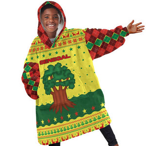 Senegal Christmas Kid Wearable Blanket Hoodie Baobab Tree and National Coat of Arms Motif - African Pride