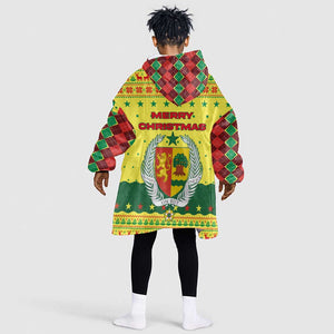 Senegal Christmas Kid Wearable Blanket Hoodie Baobab Tree and National Coat of Arms Motif - African Pride