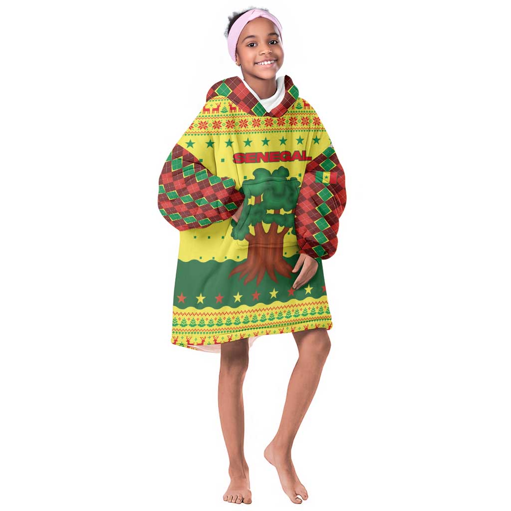 Senegal Christmas Kid Wearable Blanket Hoodie Baobab Tree and National Coat of Arms Motif - African Pride