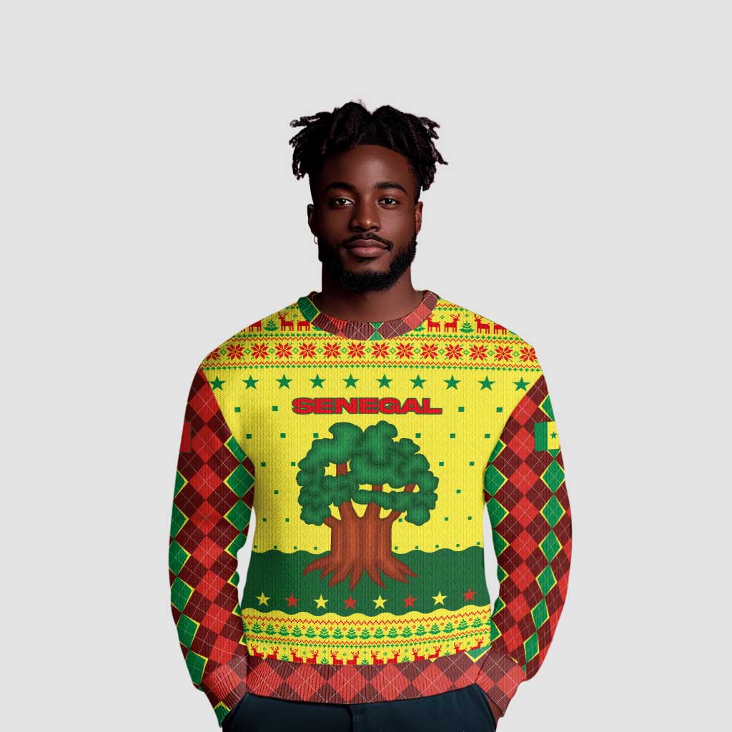 Senegal Christmas Ugly Christmas Sweater Baobab Tree and National Coat of Arms Motif - African Pride