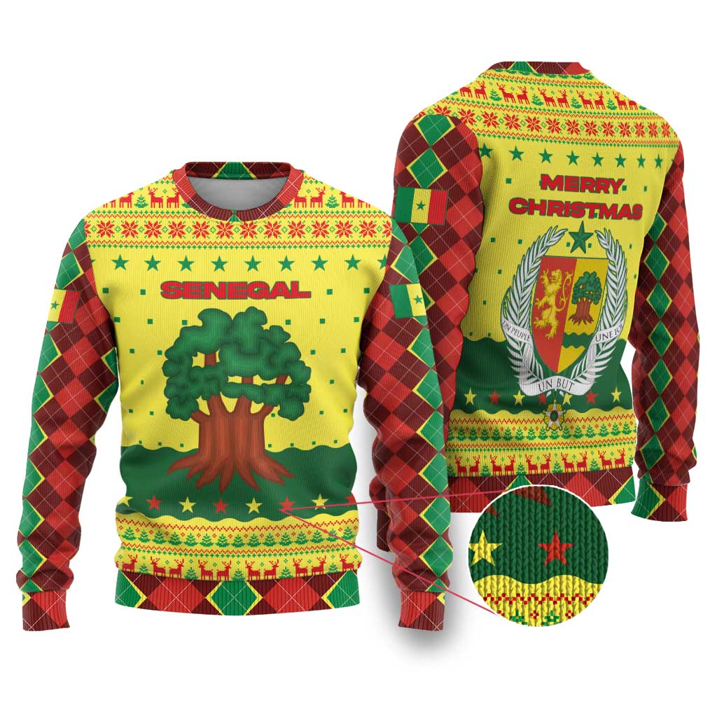 Senegal Christmas Ugly Christmas Sweater Baobab Tree and National Coat of Arms Motif - African Pride